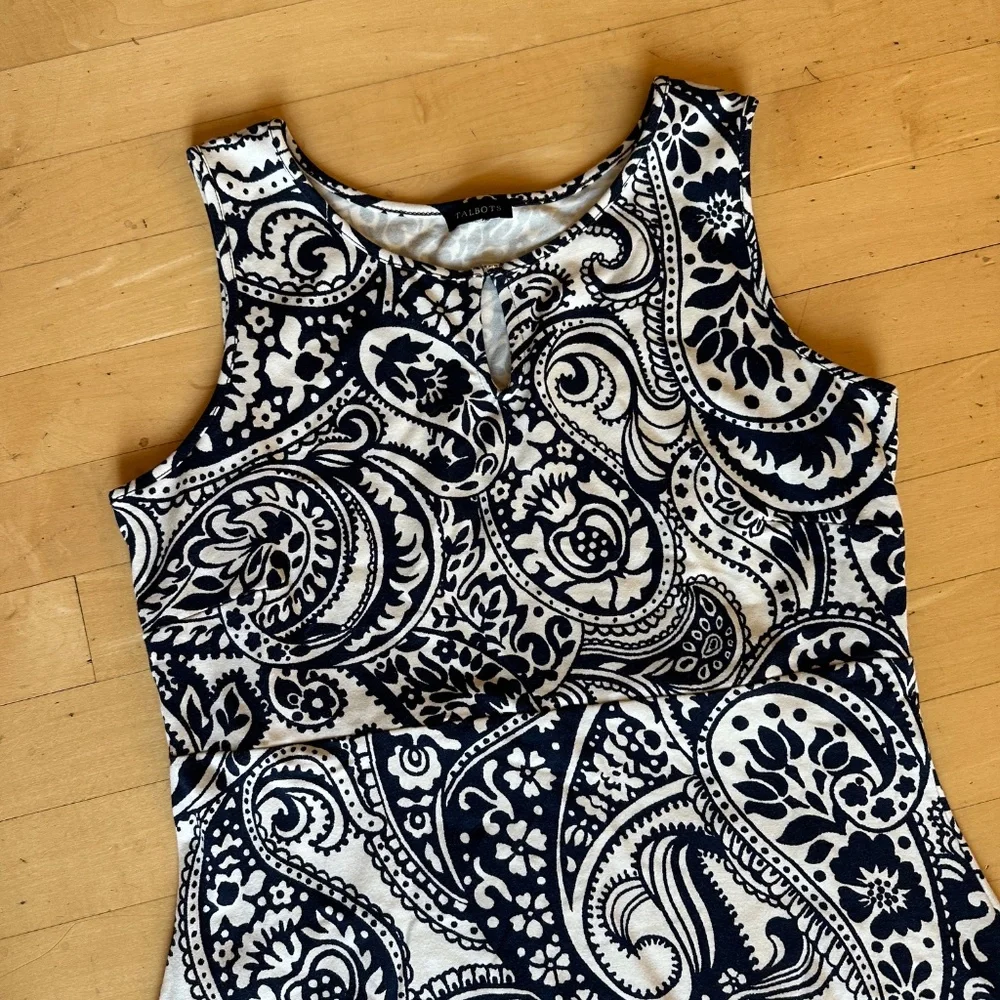 Talbots Navy/white print kniti jersey dress, M,  G1279 - Picture 6 of 8